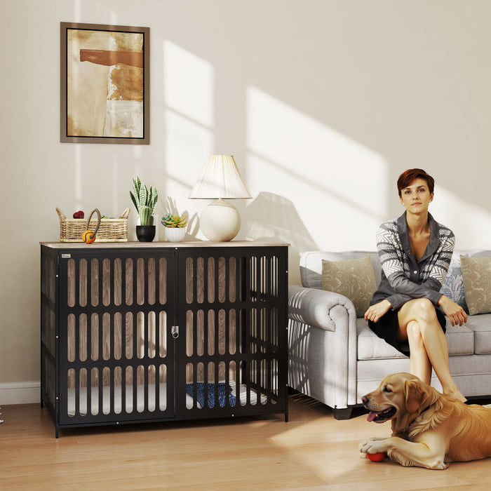 PawHut Dog Crate Furniture with Anti-Chew Resistant Mesh, Anti-Escape Single Door, for Extra Large Dogs, 118 x 80 x 92 cm