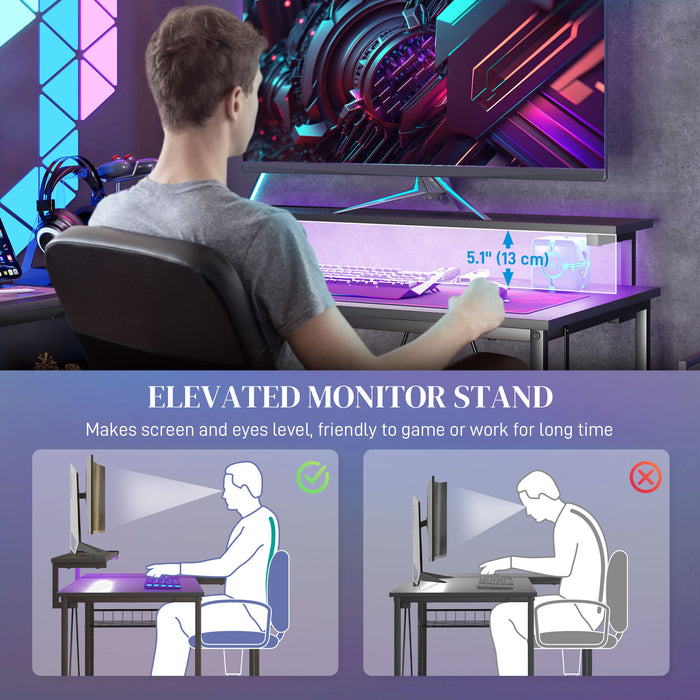 HOMCOM Reversible 'L' LED Light Gaming/Work Desk - Black | Aosom UK