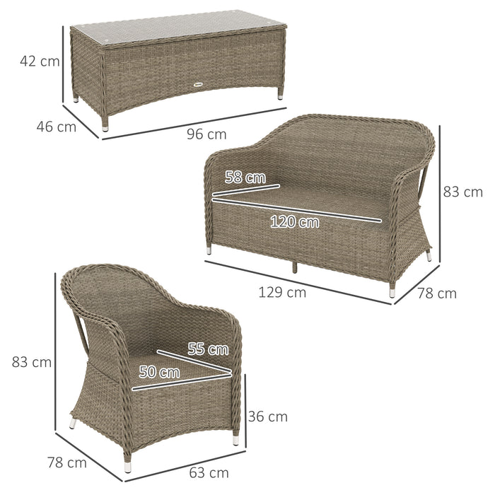 Outsunny Four-Piece Rattan Sofa Set, with Glass-Top Table - Orange
