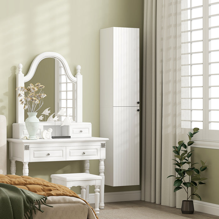 HOMCOM Wall Mounted Tall Bathroom Storage Cabinet with Soft-Close Hinges, Slim Bathroom Cabinet with 2 Doors, White