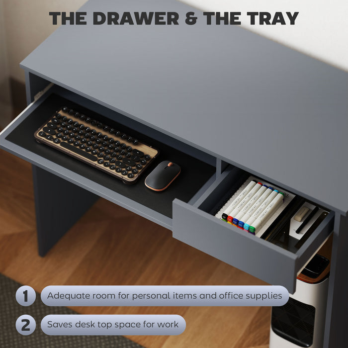 HOMCOM Compact Computer Desk with Keyboard Tray, Home Office Desk with Drawer for Bedroom Study, Grey