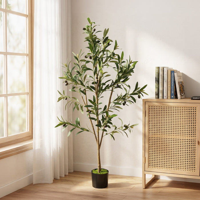 HOMCOM Decorative Artificial Plant, 120 cm Silk Olive Tree with 303 Leaves in Cement Pot, Fake Plant