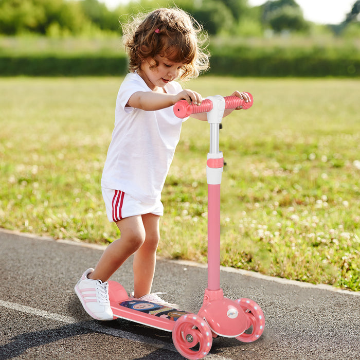 3-Wheel Adjustable Height Kids Scooter for Ages 2-6 - LED Light-Up Wheels, Comfort TPE Handlebar, Vibrant Pink - Ideal First Scooter for Toddlers and Young Children