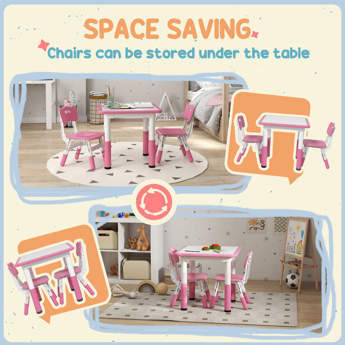 Height Adjustable Kids' Desk Set with 2 Chairs - 3-Piece Children's Activity Table for Playroom and Bedroom - Perfect for Toddlers, Pink