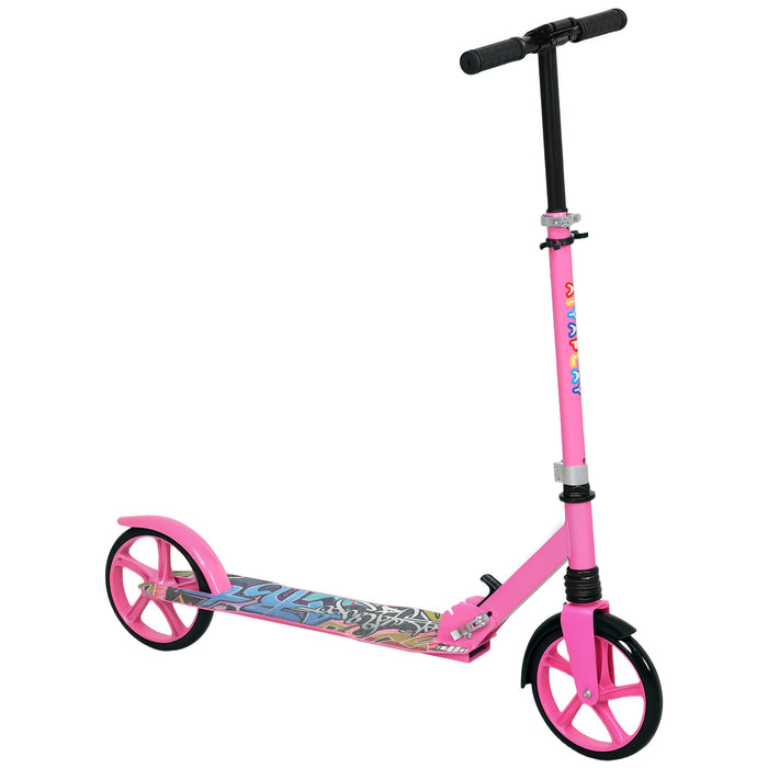 AIYAPLAY Foldable Kids Scooter with Adjustable Handlebar, 200mm Big Wheel, Rear Fender Brake, Gift for Ages 6-12 Years, Pink