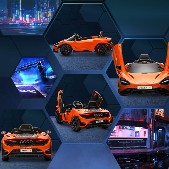 AIYAPLAY McLaren 765LT Licensed 12V Kids Electric Ride on Car with Butterfly Doors Remote Control Training Wheels Orange | Aosom UK