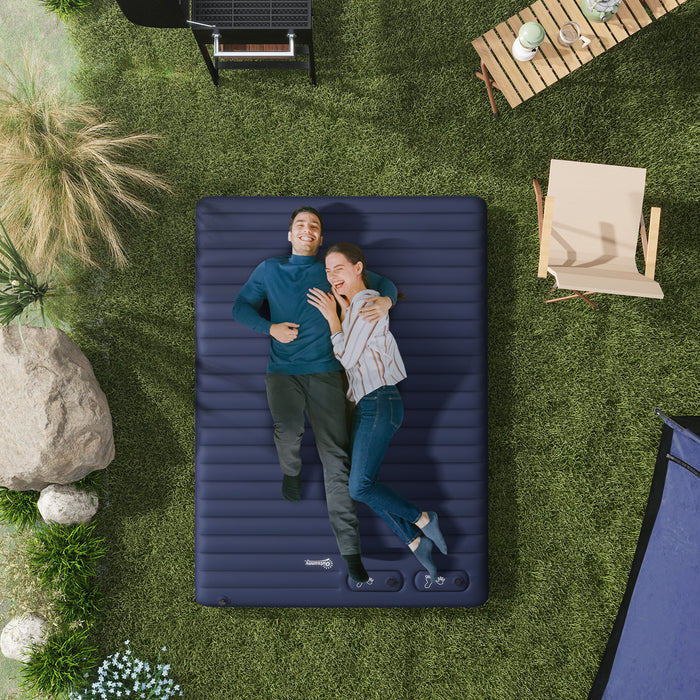 Double Size Inflatable Air Mattress - Built-in Foot Pump, Portable with Carry Bag, Blue - Ideal for Camping & Overnight Guests