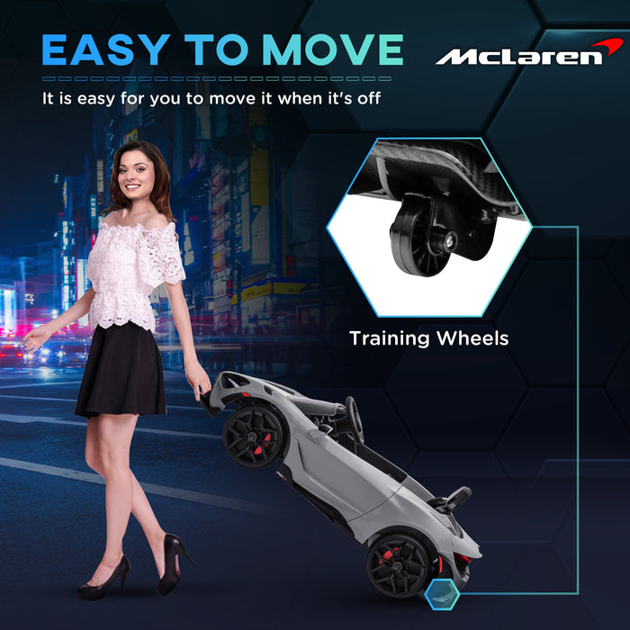 AIYAPLAY McLaren 765LT Licensed 12V Kids Electric Ride on Car with Butterfly Doors Remote Control Training Wheels Grey | Aosom UK