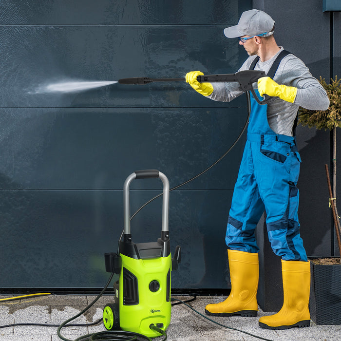 Outsunny 1800W High Pressure Washer, 150 Bar Pressure, 420 L/h Flow, Portable Electric Power Washer Jet Wash Cleaner with Adjustable Nozzle, 6M Hose, Steel Handle for Home Patio Car Driveway, Green