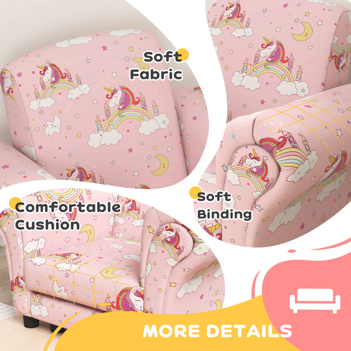 Kids Unicorn-Themed Sofa Set - 2 Pieces with Sturdy Wooden Frame, Perfect for Toddlers 1.5-3 Years - Comfortable and Adorable Seating for Young Children in Pink
