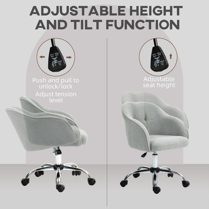 HOMCOM Computer Desk Chair, Fluffy Fabric Swivel Office Chair, Makeup Vanity Chair with Height Adjustable, Wheels, for Home Study Bedroom, Grey | Aosom UK