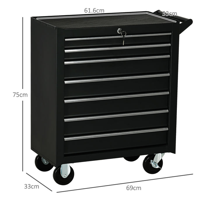 Aosom UK Rolling Tool Chest - 7-Drawer Storage Cabinet on Wheels for Garage/Workshop, Matte Black - Mobile Organization Solution for DIY Enthusiasts and Professionals