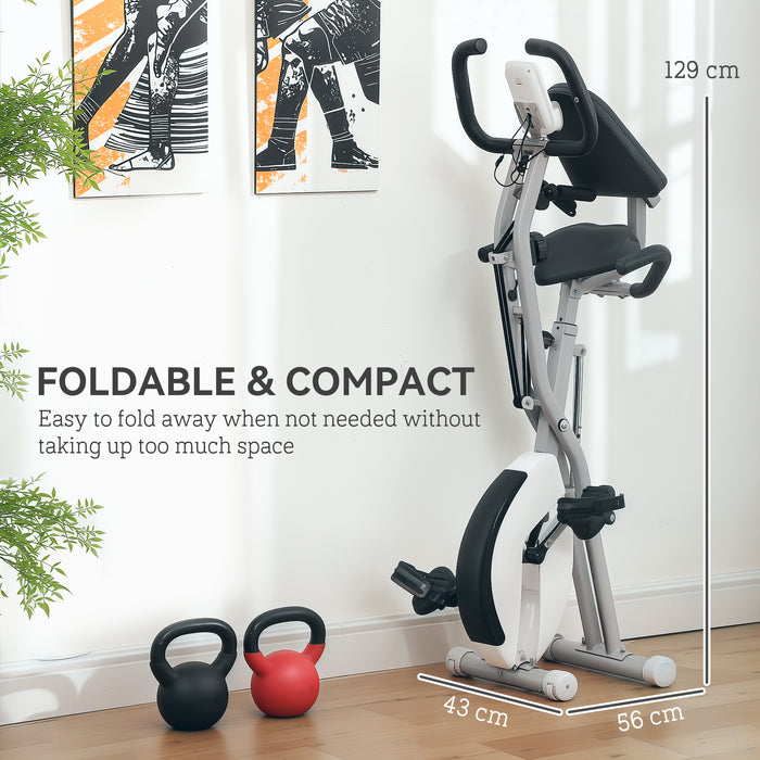 SPORTNOW 5-In-1 Folding Exercise Bike with Arm Workout Bands, Quiet 8-Level Magnetic Resistance Foldable Exercise Bike with LCD, Tablet Holder, Hand Pulse Sensor for Home Use Indoor Cycling, White
