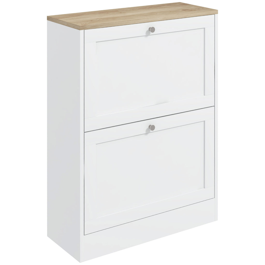 HOMCOM Narrow Shoe Cabinet with 2 Flip Drawers and Adjustable Shelves - White