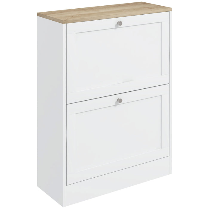 HOMCOM Narrow Shoe Cabinet with 2 Flip Drawers and Adjustable Shelves - White