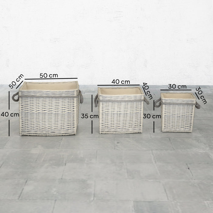 Outsunny Set of 3 Log Baskets for Wood Burner Indoor, Storage Basket with Lining and Rope Handles, Wicker Basket for Fireside Storage, Blankets, Beige