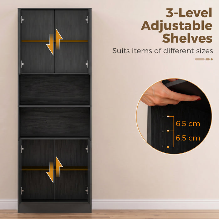 HOMCOM 170 cm Kitchen Pantry Cabinet, Freestanding Storage Cabinet with Soft-Close Hinges, Black Wood Effect