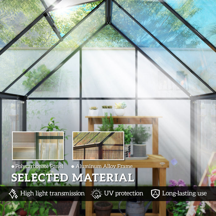 Outsunny Polycarbonate Greenhouse with Swing Door and Adjustable Window, Walk-in Greenhouse with Rain Gutter, 5.5 x 6ft, Black