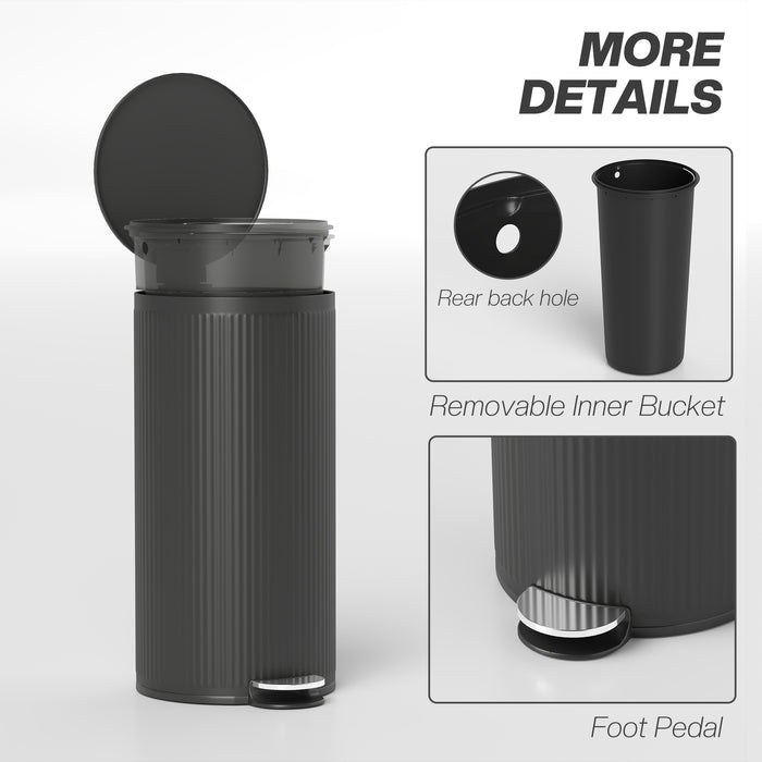 HOMCOM Kitchen Bin, 30 Litre Pedal Rubbish Bin with Removable Bucket, Black