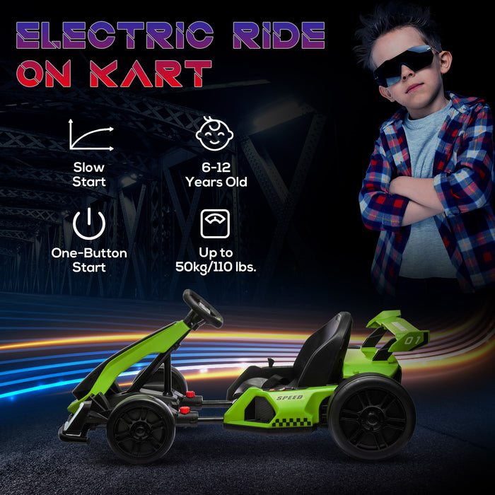 Kids' 24V Electric Green Go Kart - Adjustable Seat, Suitable for Ages 6-12 - Ideal Outdoor Racing Toy for Young Drivers
