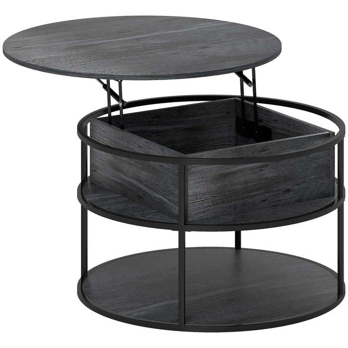 HOMCOM Lift Top Coffee Table, Round Coffee Table with Storage Shelf, Hidden Compartment and Steel Frame for Living Room, Home Office, Charcoal Grey