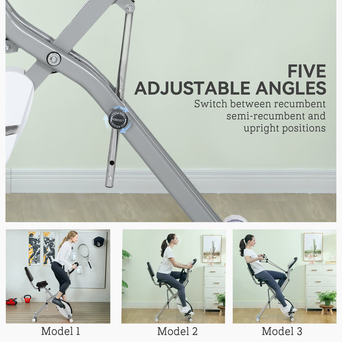 SPORTNOW 5-In-1 Folding Exercise Bike with Arm Workout Bands, Quiet 8-Level Magnetic Resistance Foldable Exercise Bike with LCD, Tablet Holder, Hand Pulse Sensor for Home Use Indoor Cycling, White