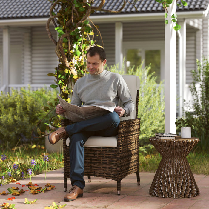 Outsunny Rattan Garden Recliner Chair, Wicker Reclining Armchair with Adjustable Backrest and Cushion, Outdoor Lounge Sun Lounger with Armrests for Patio Balcony Porch, Cream White