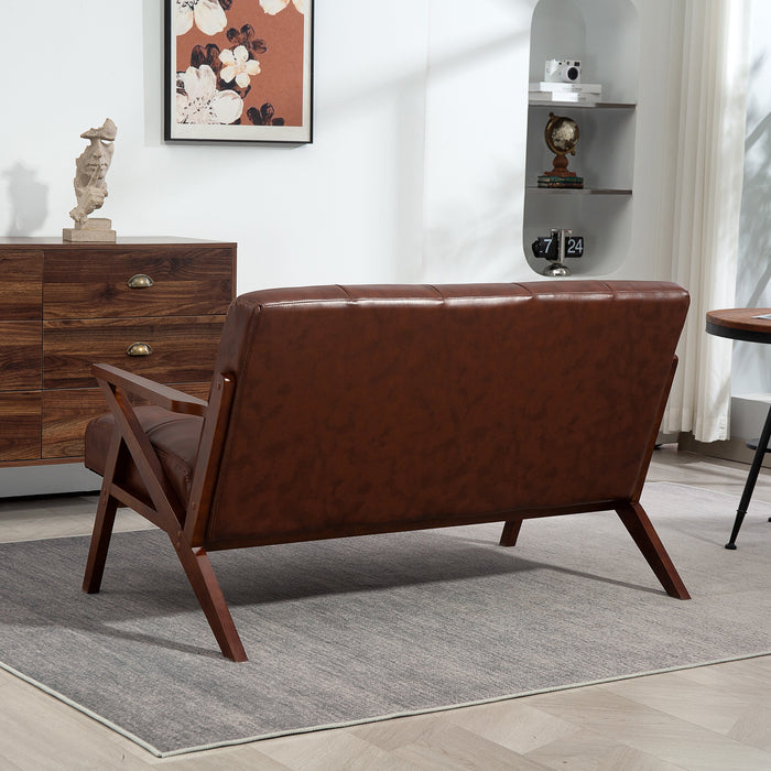HOMCOM Compact 2 Seater Sofa, Vintage Tufted Loveseat Sofa with Solid Wood Legs, PU Leather Small Couch Settee for Living Room, Bedroom, Home Office, 133 x 81 x 785 cm, Brown