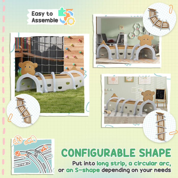 AIYAPLAY Monkey Design Kids Play Tunnel for Crawl and Climb, for 3-6 Years, Brown