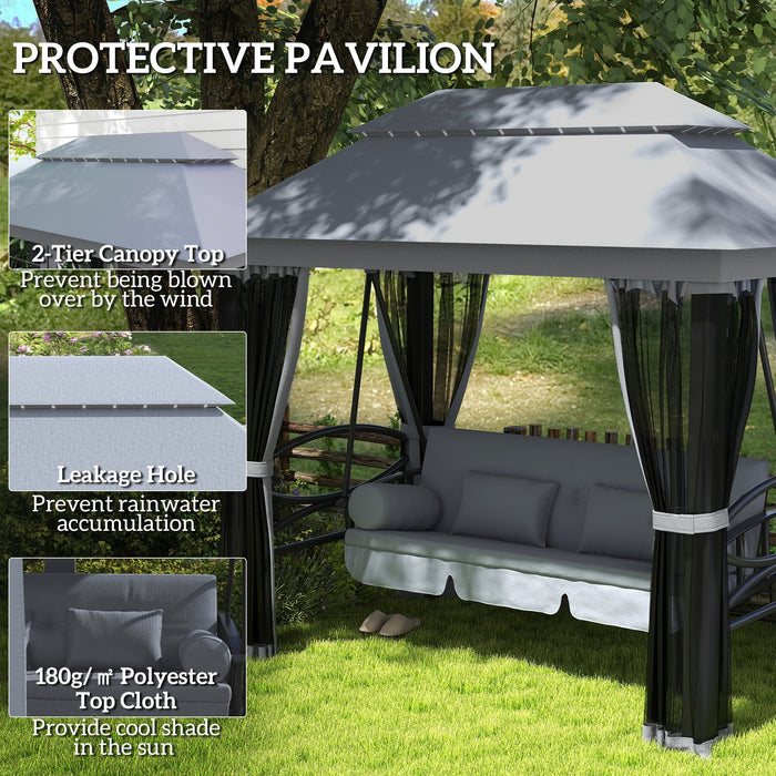 Outsunny 3 Seater Swing Chair Hammock Gazebo Lounger Cushioned Seat Waterproof Grey