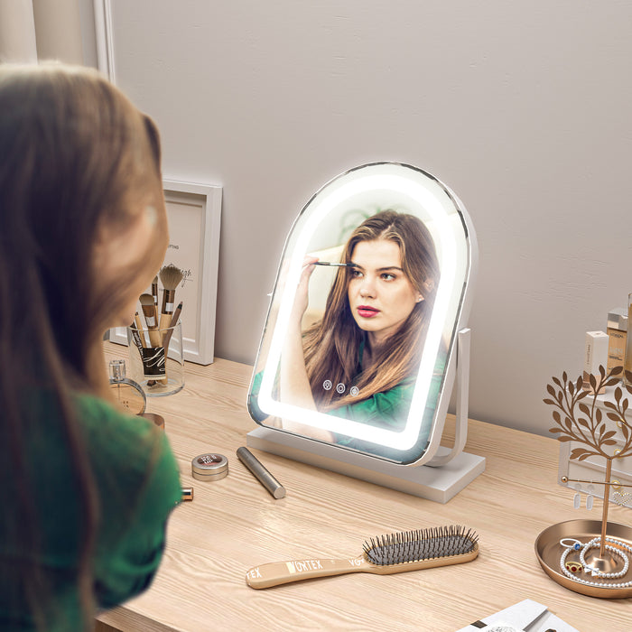 HOMCOM LED Vanity Mirror with Lights, 33 x 44.5cm Lighted Makeup Mirror with 3 Colour, 360° Rotation, Touch Screen, for Bedroom and Dressing Room, White