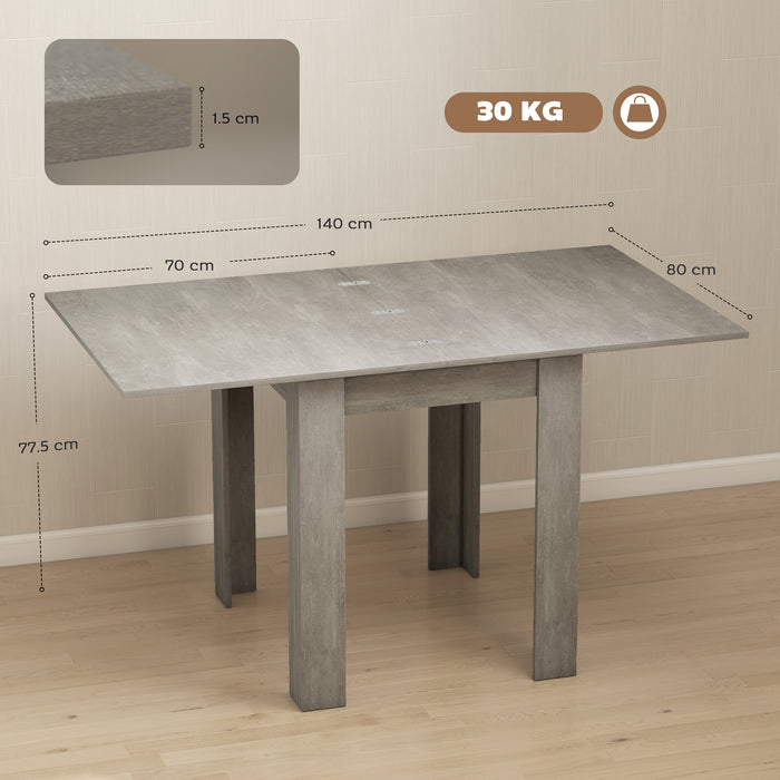 HOMCOM Folding Dining Table for 4-6, Rectangular Extendable Drop Leaf Table for Small Spaces, 140 x 80 x 77.5 cm, Grey