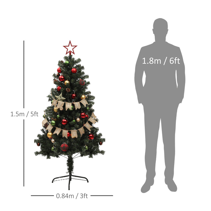 HOMCOM 5ft Pre-Lit and Decorated Christmas Tree | Aosom UK