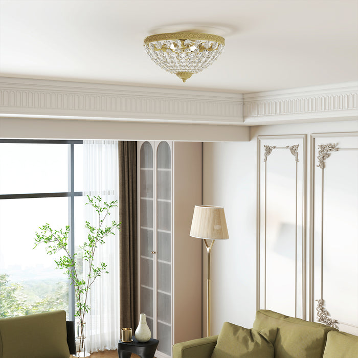 HOMCOM Crystal Chandelier Ceiling Light with 168 Octagonal Beads, Vintage 2-Light Flush Mount Ceiling Light for Living Room, Bedroom, Hallway, Dining Room, Gold Tone