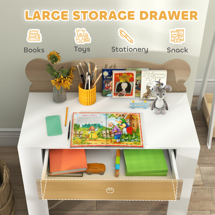 AIYAPLAY Kids Desk and Chair Set with Drawer for Drawing, Reading, Bear Theme Children Furniture for Bedroom, Daycare, Natural