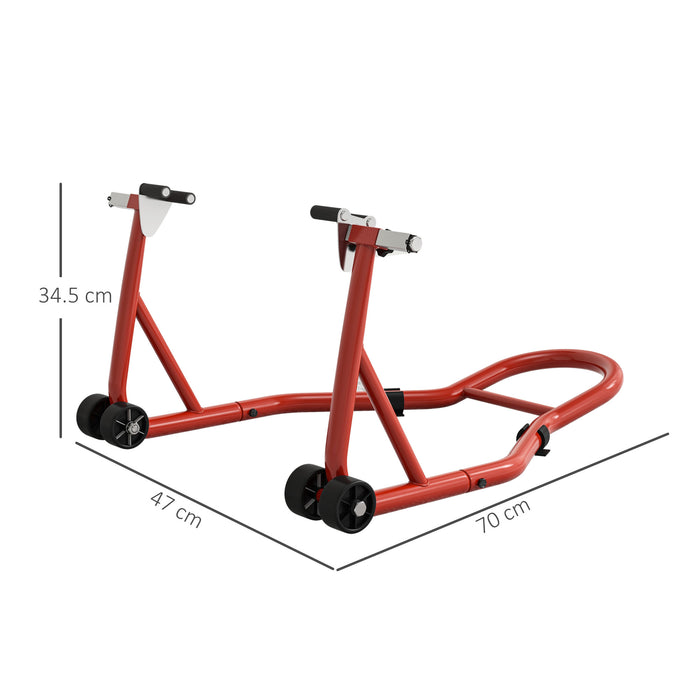 Homcom Rear Motorcycle Paddock Stand Motorbike Stand with Anti-Slip Mat, U-Shaped and L-Shaped Adapters, 200 kg Capacity, for 18", 17" and 10" Tyre, Red