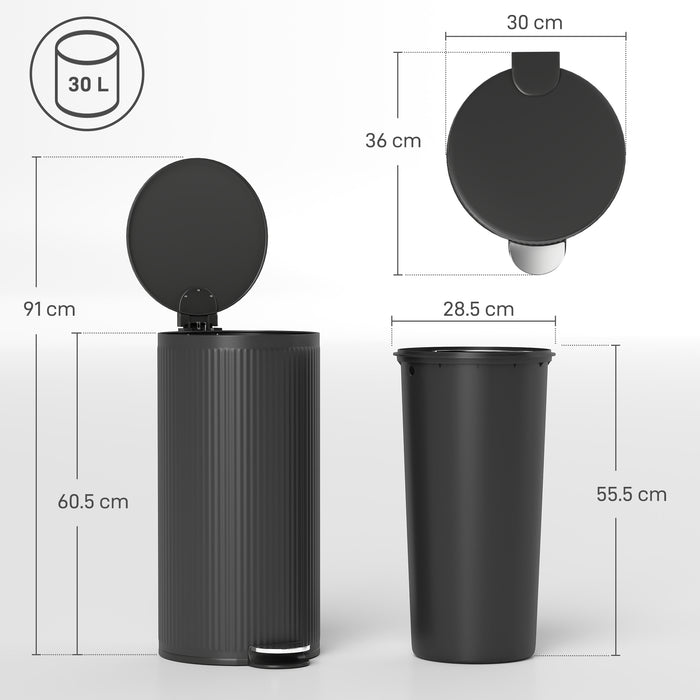 HOMCOM Kitchen Bin, 30 Litre Pedal Rubbish Bin with Removable Bucket, Black