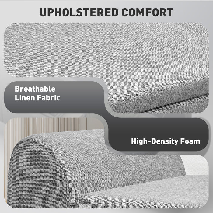 HOMCOM Storage Ottoman with Armrest, Upholstered Linen Storage Bench, Window Seat with Rubberwood Legs, Footstool for Bedroom Living Room, Hallway, Dark Grey