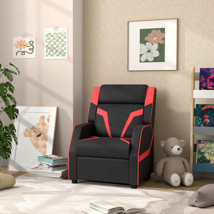 Kids 2-in-1 Recliner Chair with Backrest and Footrest - Premium PU Leather, Convenient Armrests - Perfect for Children Aged 3 to 9, Sleek Black Design