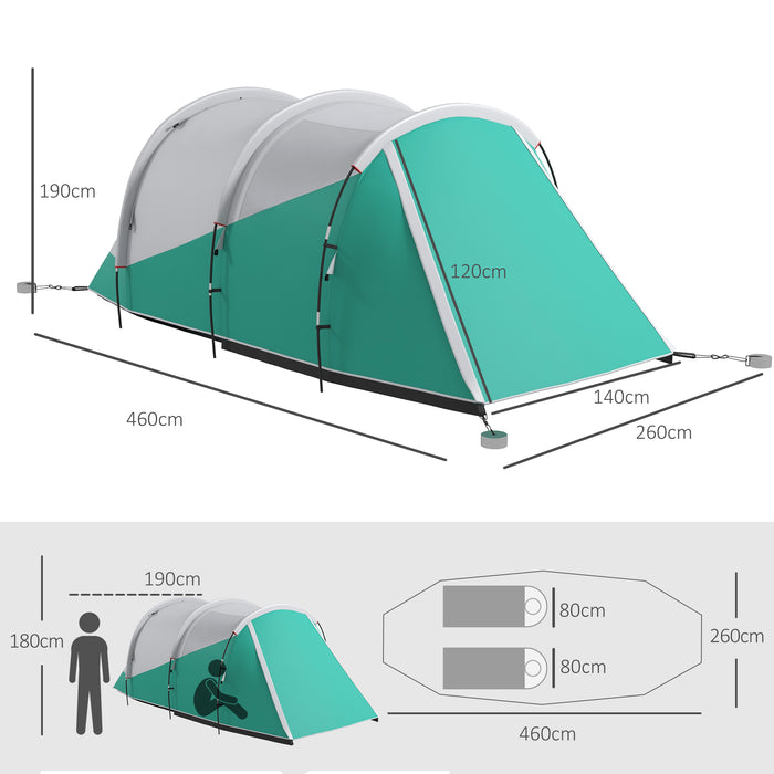 4-5 Person Double Room Camping Tent - 3000mm Waterproof and Durable for Family Outdoor Adventures - Ideal for Fishing, Hiking, and Festivals with Carry Bag, Green
