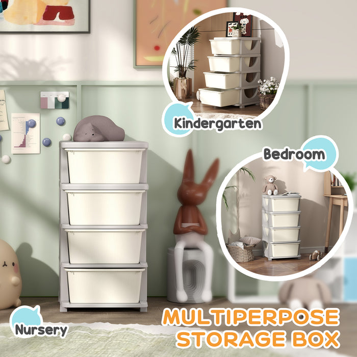 HOMCOM Four-Tier Kids Storage Boxes, with Four Drawers - White