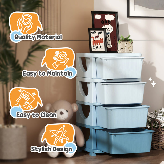Homcom Storage Box HOMCOM Four-Tier Kids Storage Boxes, with Four Drawers - Blue — Shopsta UK