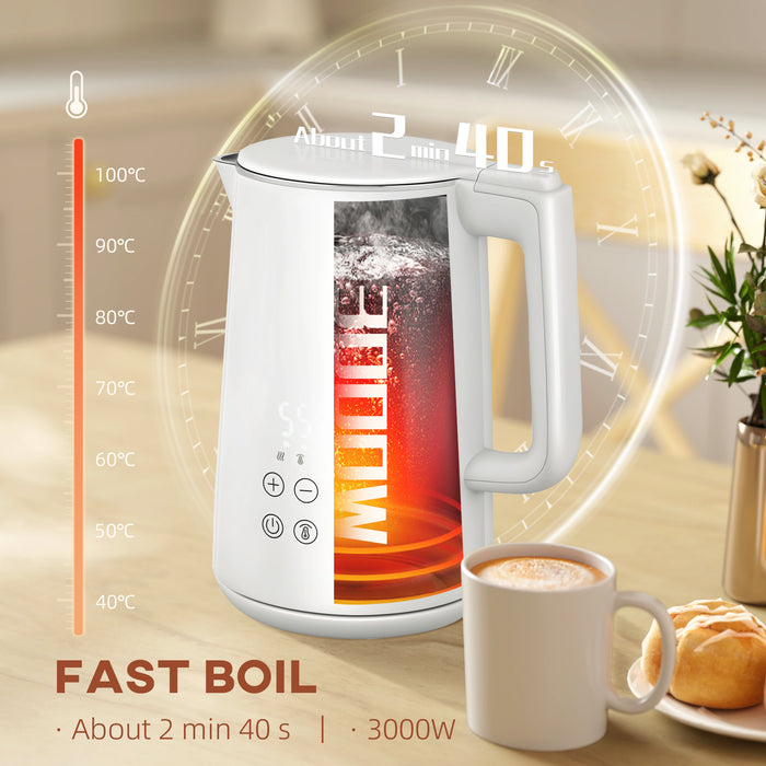 HOMCOM Kettle and Toaster Set, 1.5L 3000W Fast Boil Kettle with Insulation & 2 Slice Toaster Kitchen Set with 7 Level Browning Controls, Defrost, Reheat and Crumb Tray, Cream White