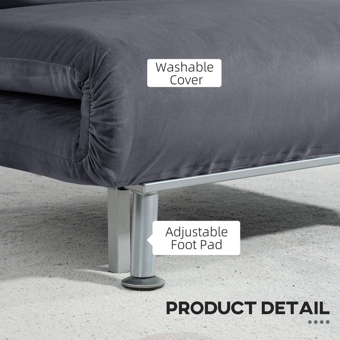 HOMCOM Single Sofa Bed, 1 Person Sleeper Foldable Lounge with Pillow, Charcoal Grey