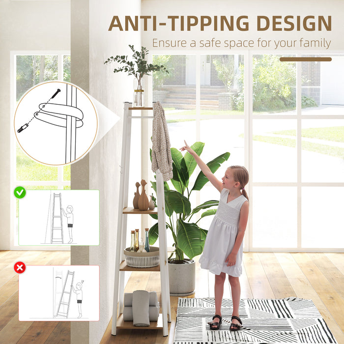 HOMCOM Compact Freestanding Coat Rack -  White/Oak