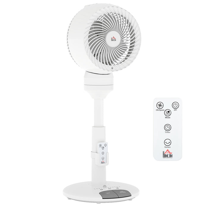 HOMCOM 9'' Air Circulator Fan 3 Speed 3 Mode, 70° Oscillation 90° Vertical Tilt, Height Adjustable, Remote Controller, for Living Room, Bedroom, Office, White