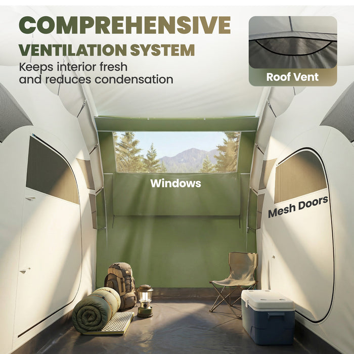 Outsunny Inflatable Tent 2 Bedroom 3000mm Waterproof Windproof Air Tent with Carry Bag for 4 Person