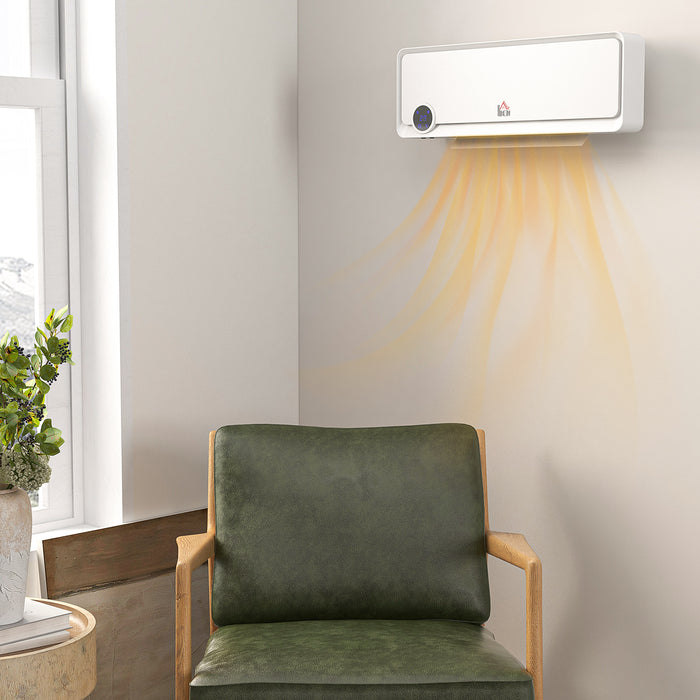 HOMCOM Wall Downflow Heater 2 Heat and Fan 1000W/2000W, Electric Space Heater with Timer Remote Oscillating, for Bedroom Home Office, White