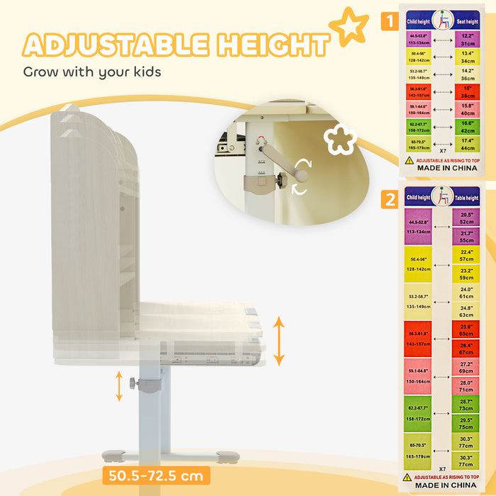 AIYAPLAY Kids Desk Height Adjustable with Tilt-Desktop, Hutch, Drawer, Storage Shelf, Pegboard, for 3-12 Years Old, Natural