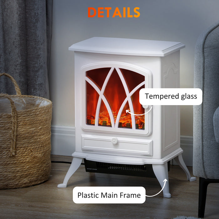 HOMCOM 1kW-2kW Vintage Electric Fireplace Heater - White | Aosom UK